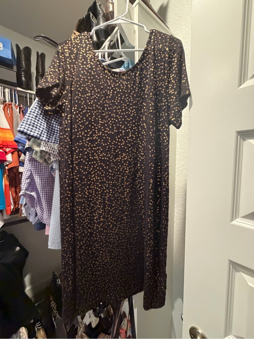 Black Short Sleeve Slingy Sequin Maternity Dress Size 8 by Serephine Luxe
